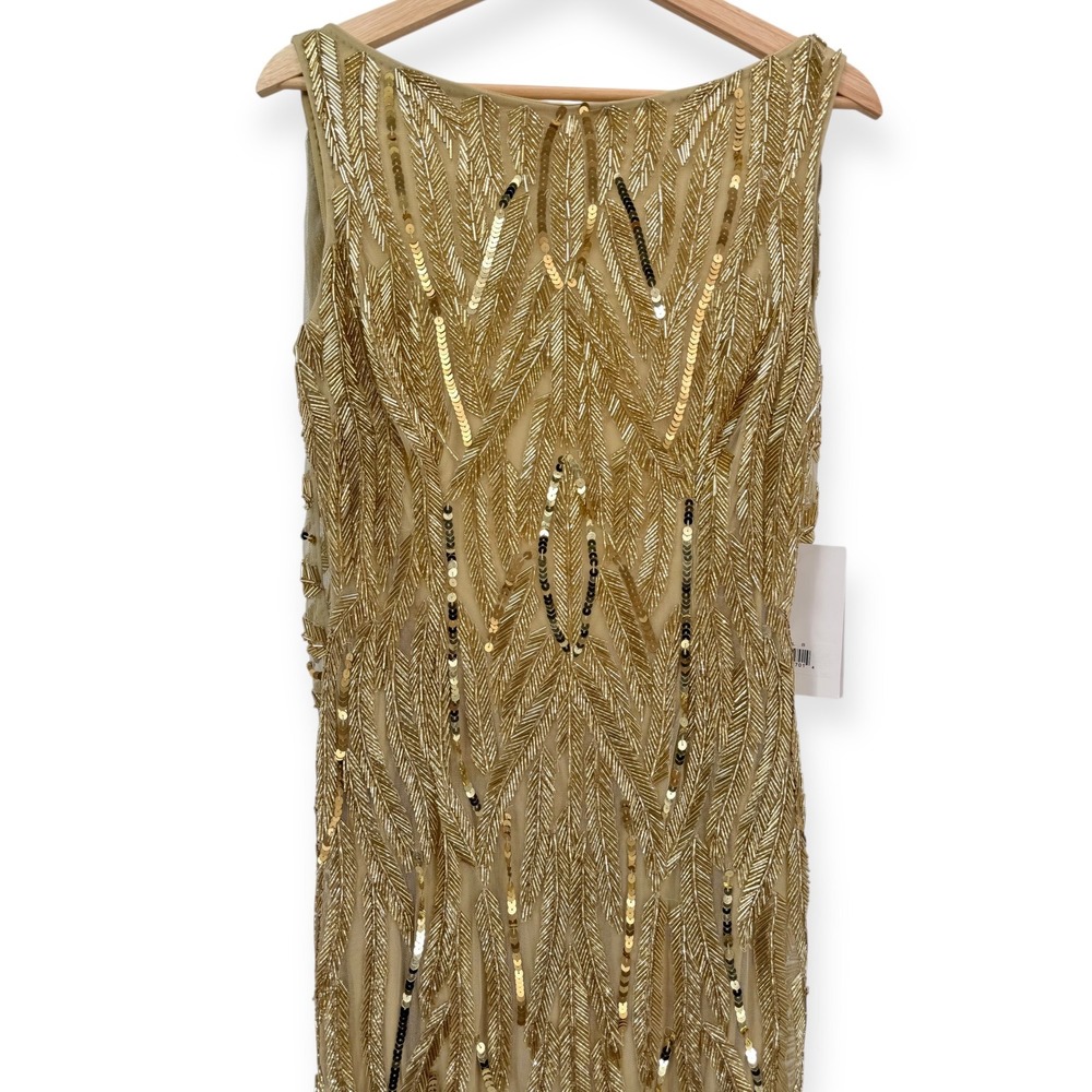 NWT Mac Duggal Gold High Neck Sleeveless‎ Embellished Gown $798 - Size 8 - Picture 4 of 11
